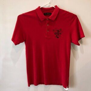 Yoko Devereaux Mens Extra Large Red Short Sleeve Polo Shirt Collared Top XL